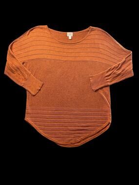 Dressbarn Burnt Orange Knit Pullover Sweater Boat Neck Curved Hem Medium